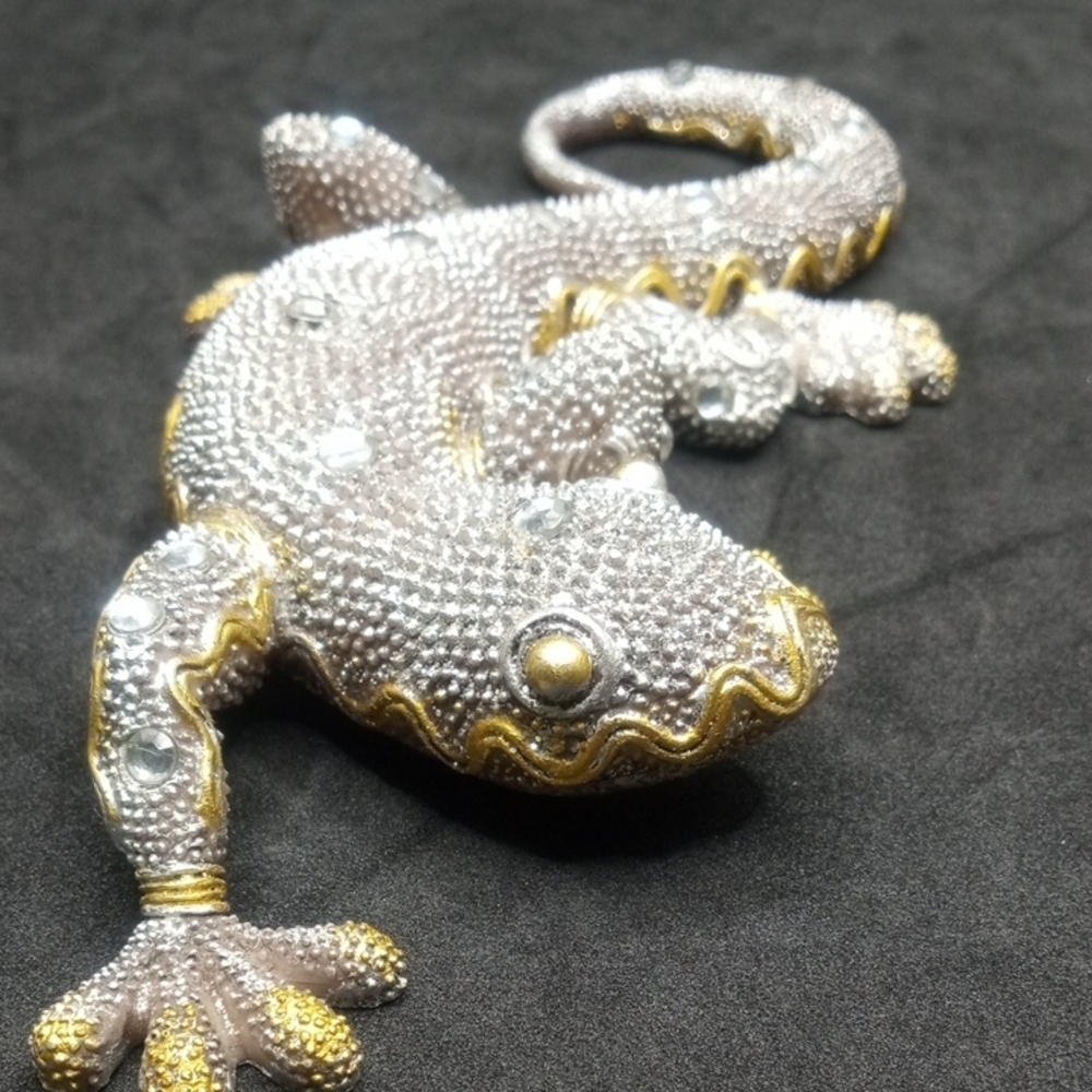 Gray and Gold Reptile Figurine with Sparkling Gems - Picture 15 of 16